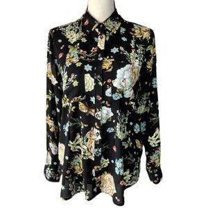 Anthropologie Maeve Black Floral Cottagecore Top Size 6